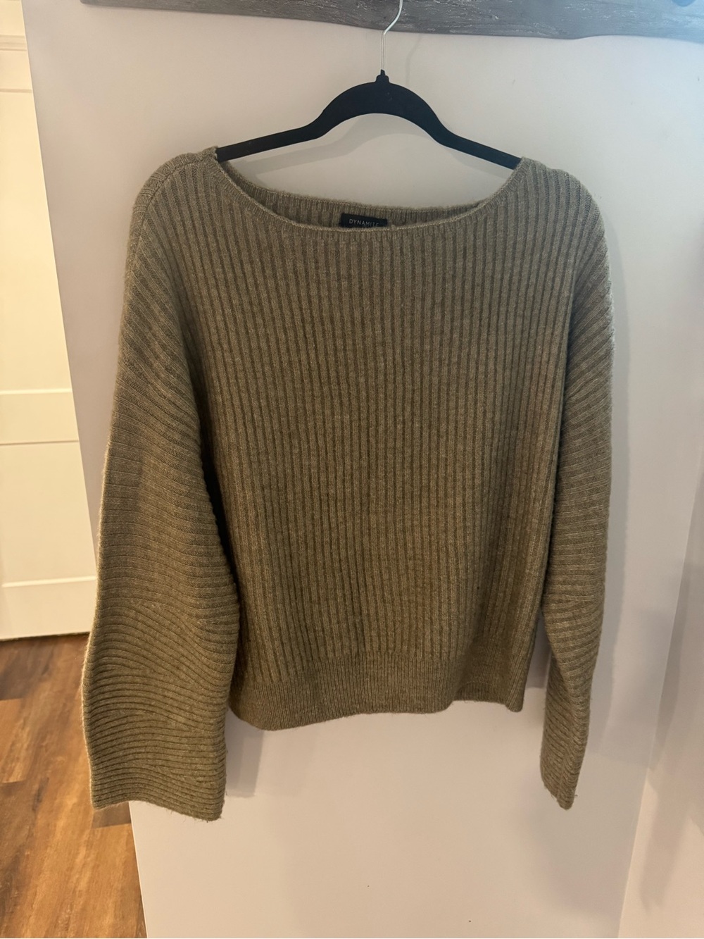Ribbed Crewneck Sweater in Olive Green